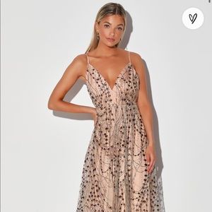 Luminous Night Taupe Glitter Sequin Maxi Dress